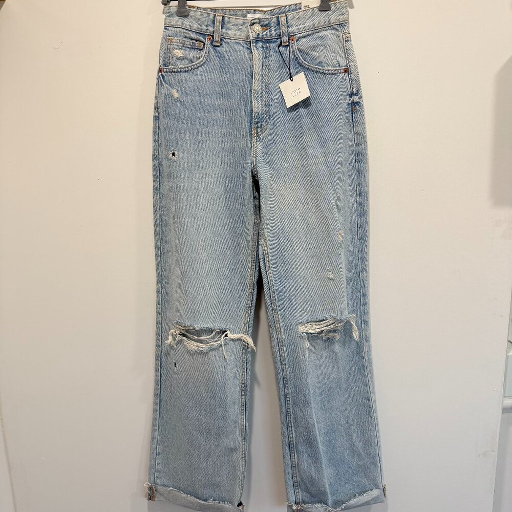NWT Zara Distressed High Rise Wide Leg Jeans Size 6